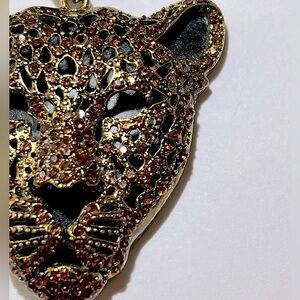 🐆 Vintage Chocolate Cougar Panther Diamanté Pendant With Necklace